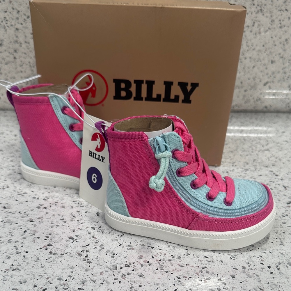 Billy Kids High-Top Sneakers - Fuchsia and Aqua